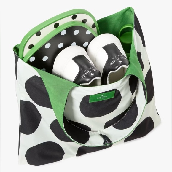 kate spade Handbags - Kate Spade Reversible Tote Black & White Polka Dot / Green Bag